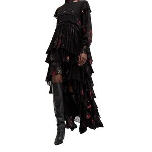 All Saints Black Floral High Low Dress
